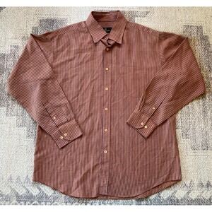 Mens Sz XL BUGATCHI Uomo Orange/Blue Long Sleeve Button Up Shirt